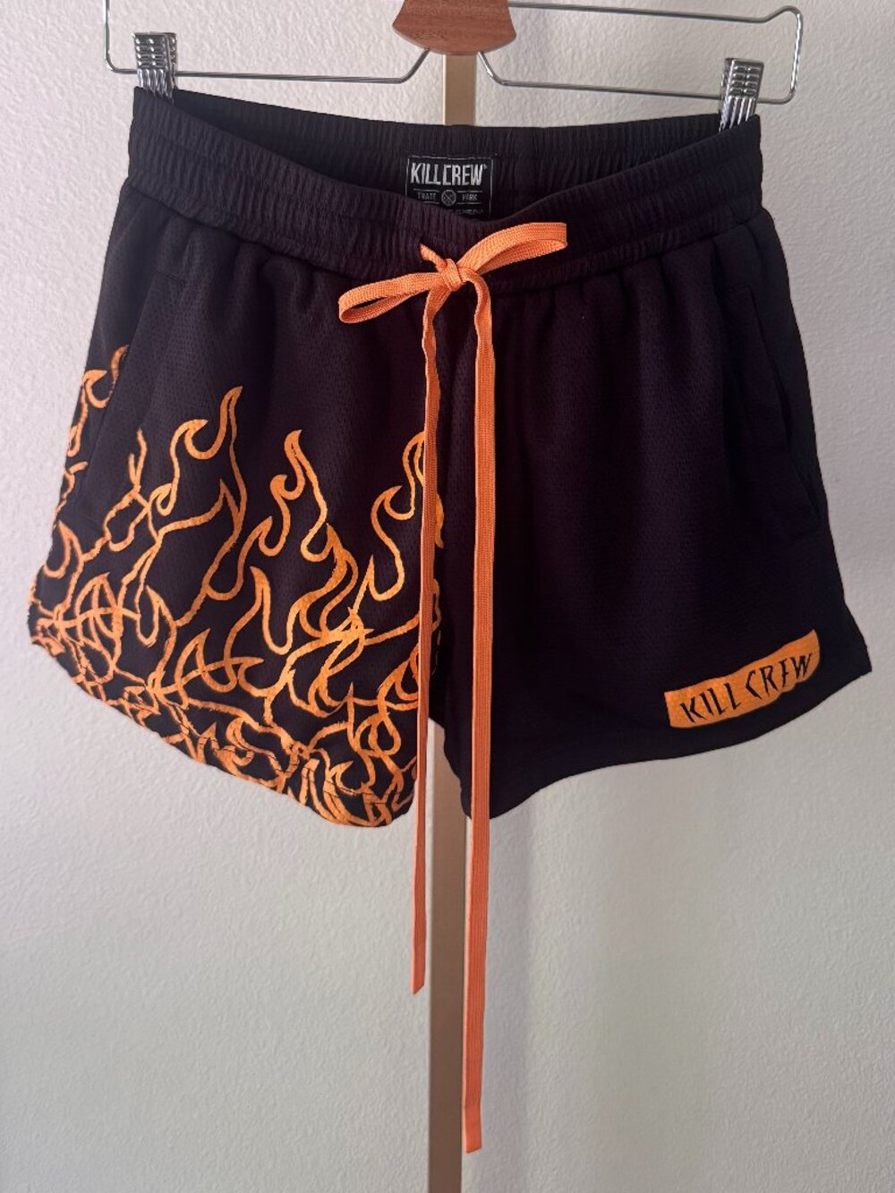 Kill Crew Muay Thai Flame Shorts Black Neon Orange Unisex M